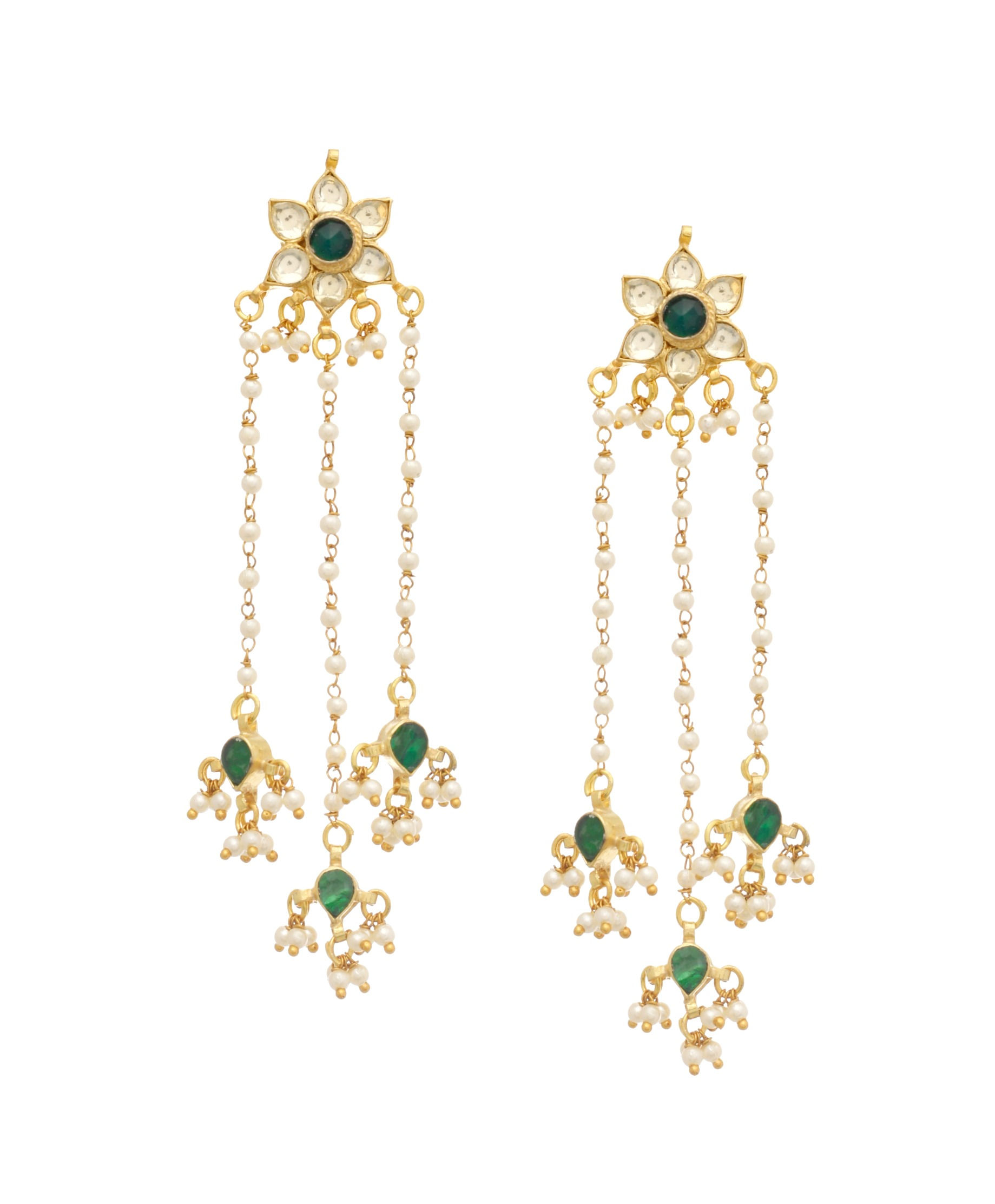 Kundan Green Layered Earrings