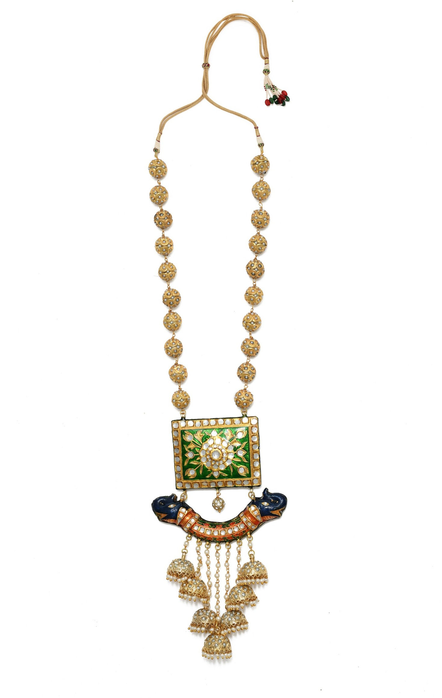 Green Meenakari Elephant Necklace