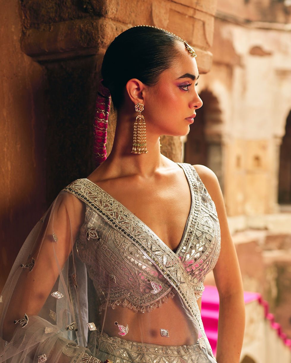 Goldtone Kundan Sea Green Tassel Earrings