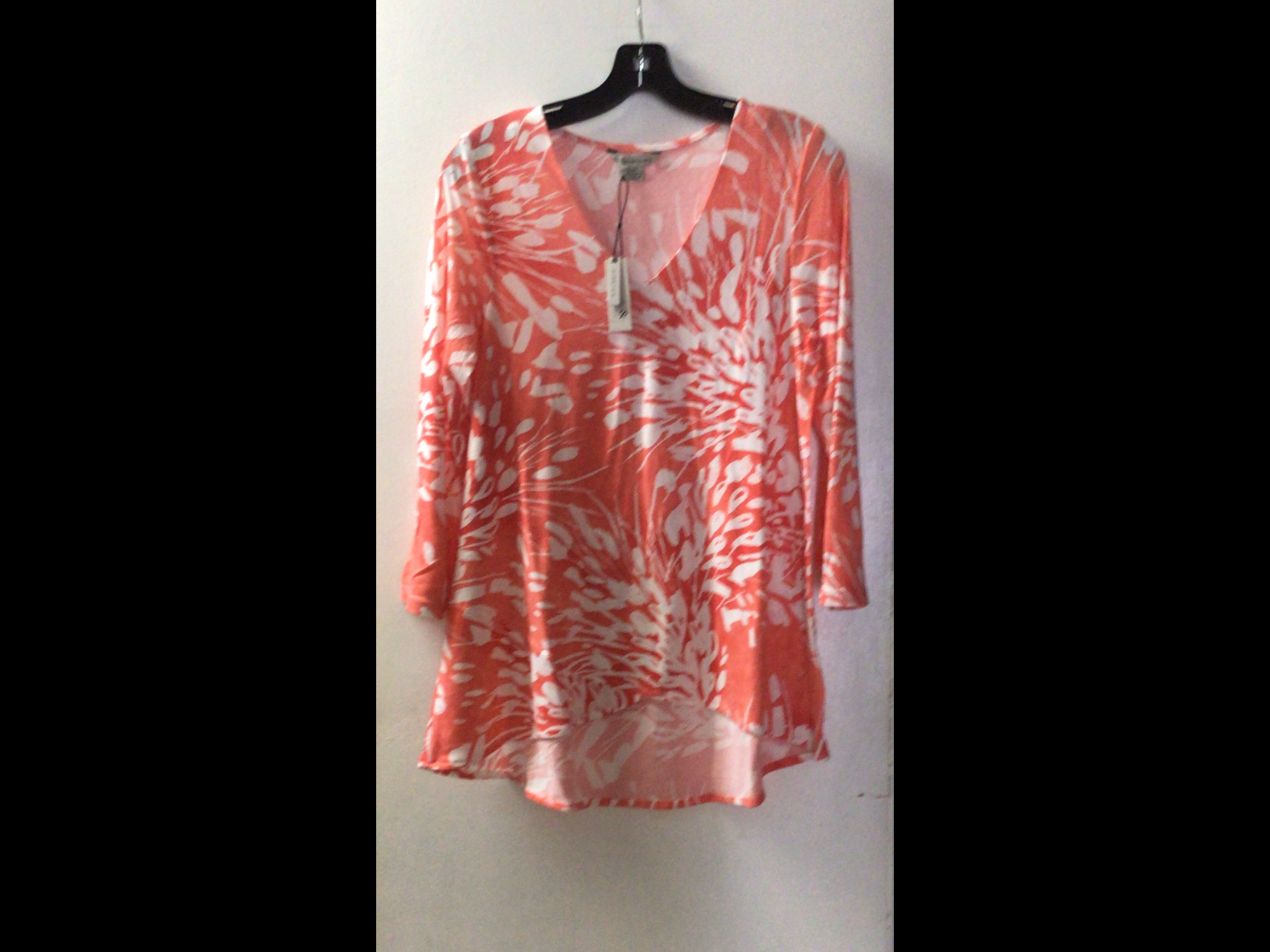 3/4 Sleeve V-Neck Top With High-Low Hem