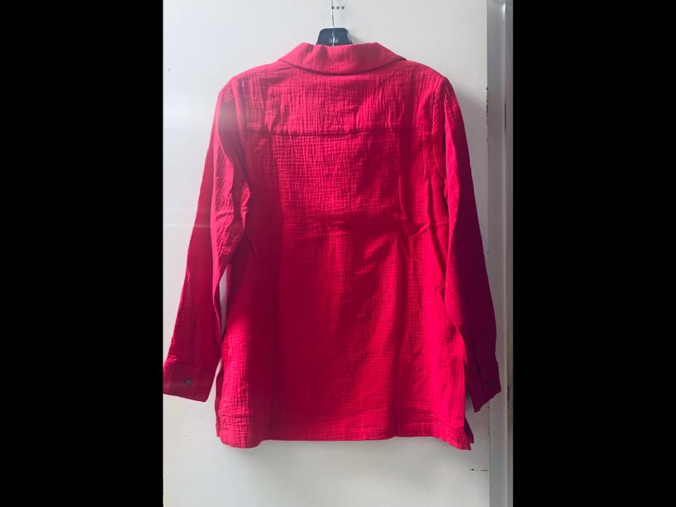 Thumbnail: Bubble Gauze Shirt with Collar-Fuchsia