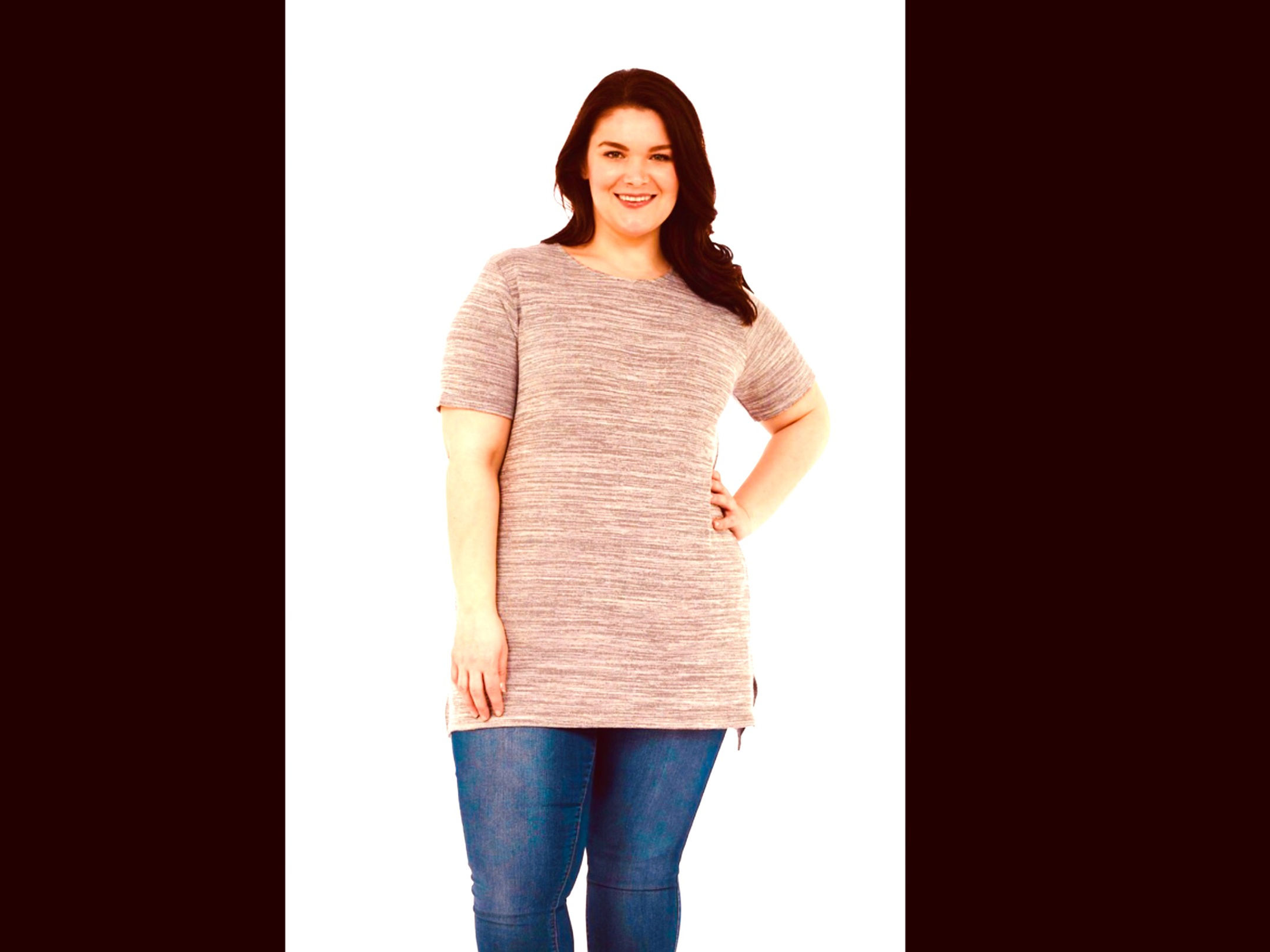 Full Figure Short Sleeve Top with Side Slits