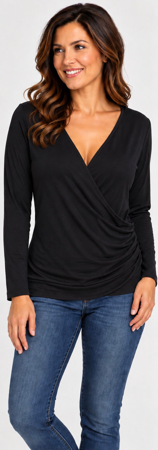 L.L. Bean Crossover Cotton Blend Long Sleeve Top