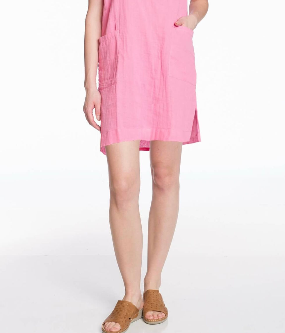Thumbnail: Cotton Gauze Cap Sleeve V-Neck Dress with Patch Pockets