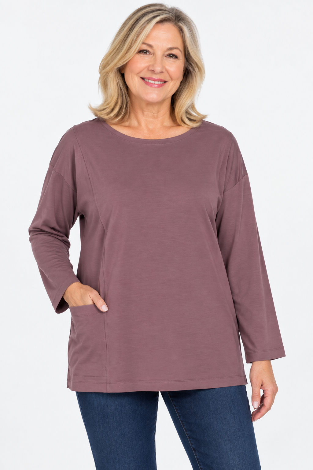 DKR Apparel Long Sleeve Bateau Neck Top with Pockets