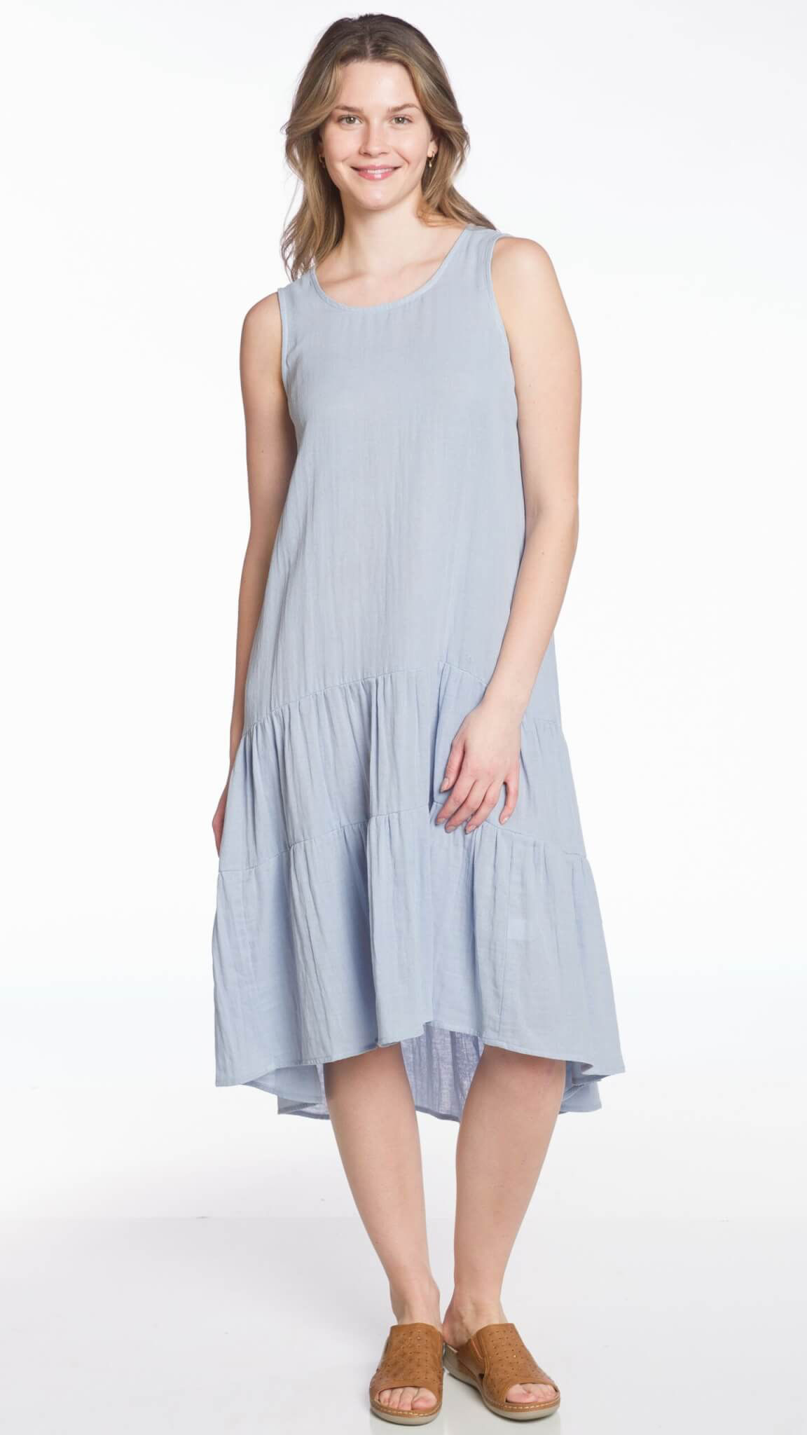 DKR Apparel Sleeveless Tiered High-Low Sundress-Sky Blue