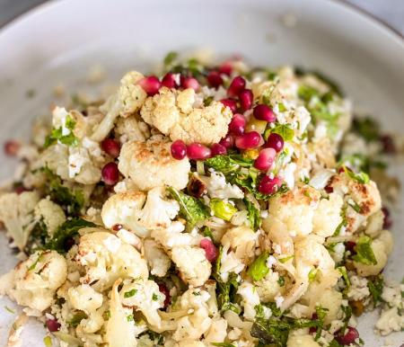 Cauliflower, pomegranate and pistachio salad