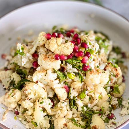 Cauliflower, pomegranate and pistachio salad