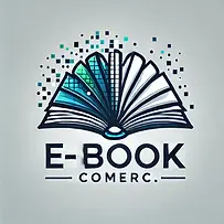 DALL·E 2024-09-26 20.22.46 - A modern logo for 'e-book Comerc.' featuring a stylized open 