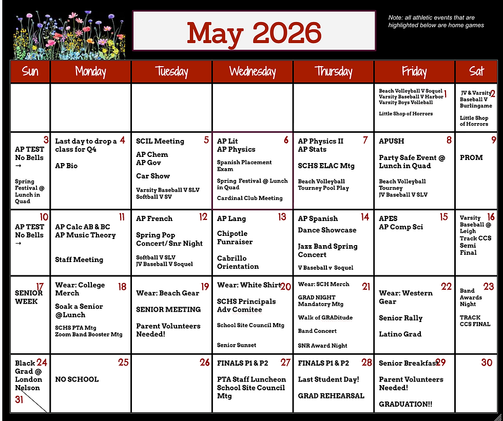May 2026 Calendar of Events