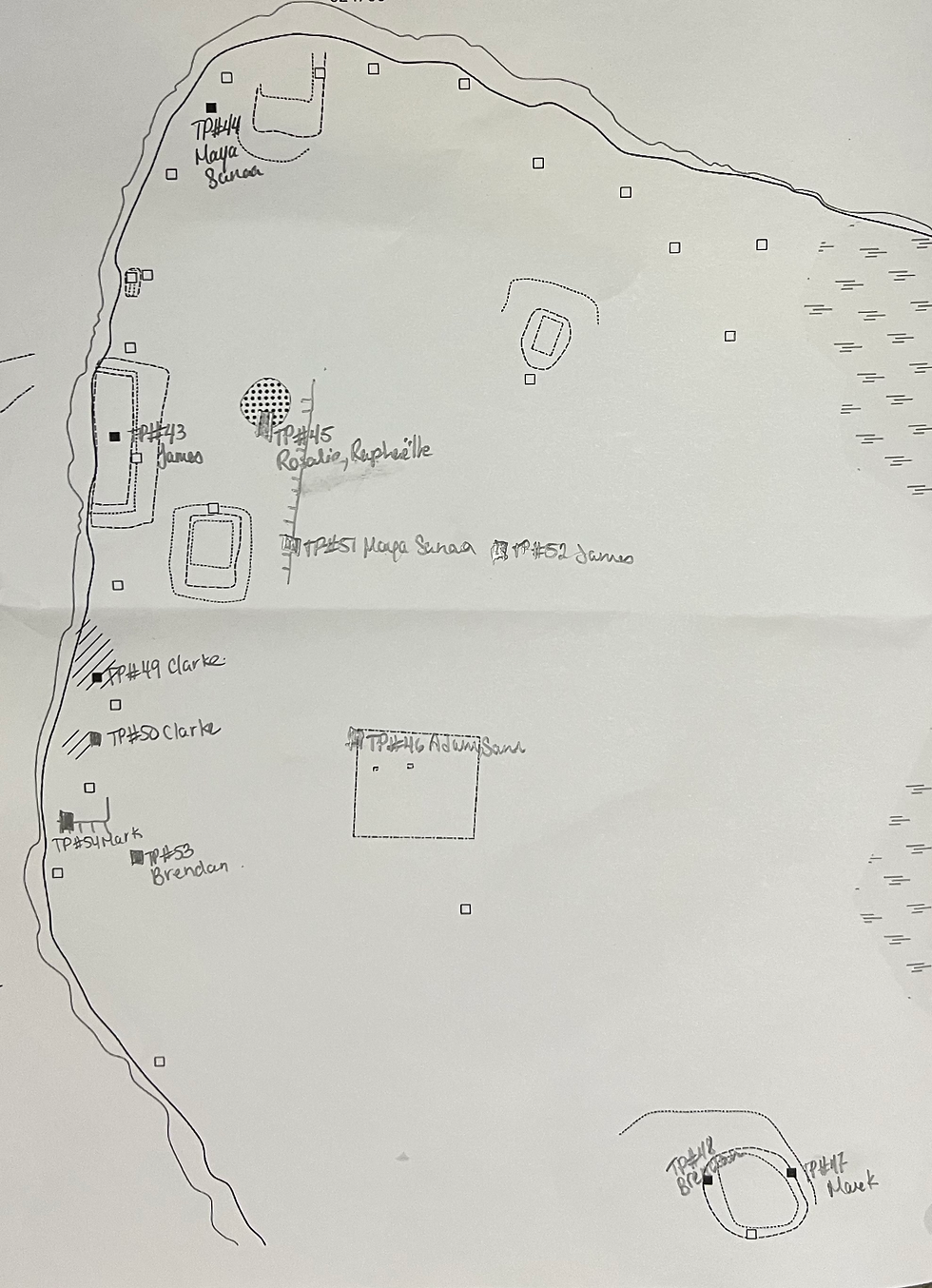 Fig. 5 Map of the test pits open so far in 2025. The white squares are the test pits excavated in 2024.
