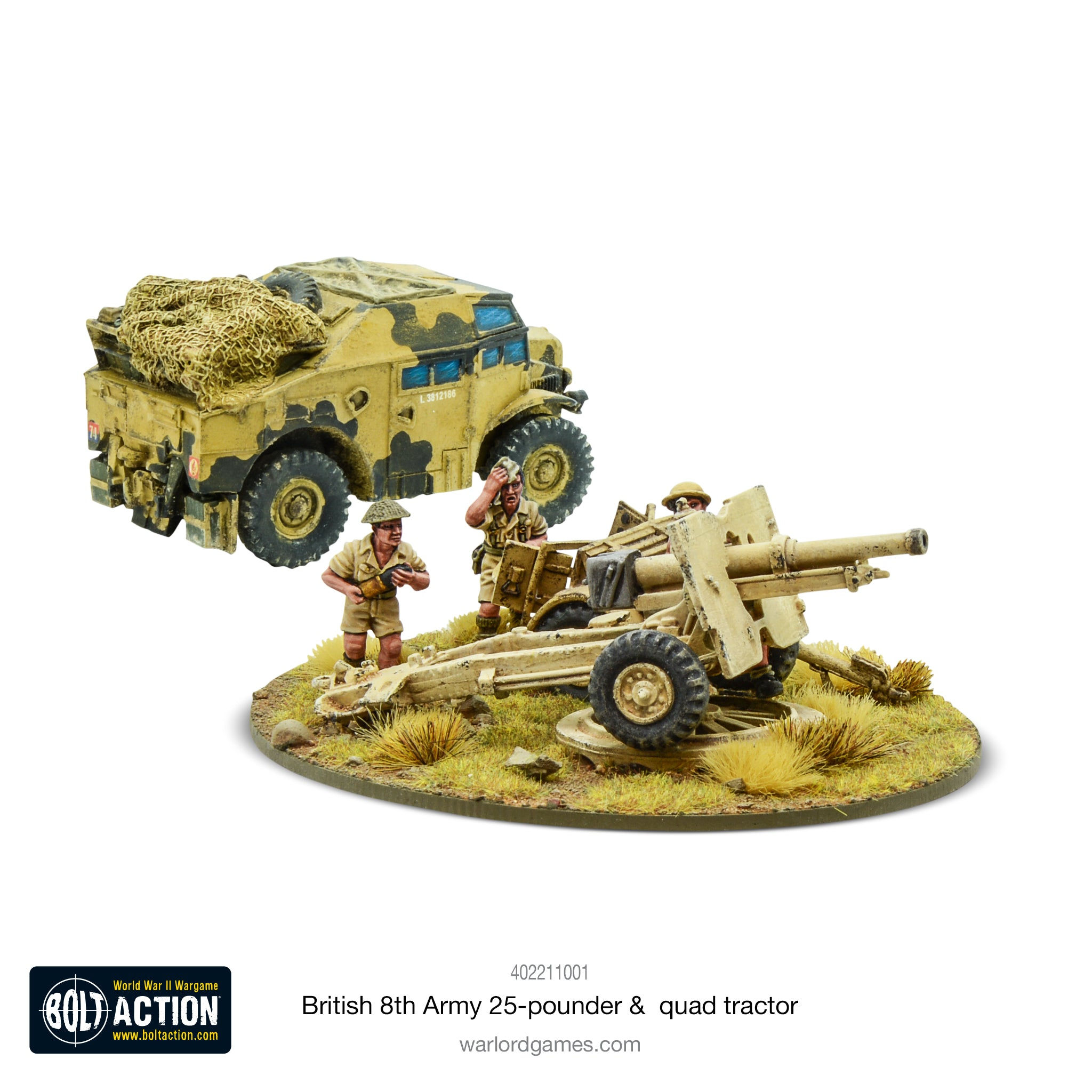 British Army Tanks - 8th Army 25-pdr Light Artillery, Quad tractor & Limber