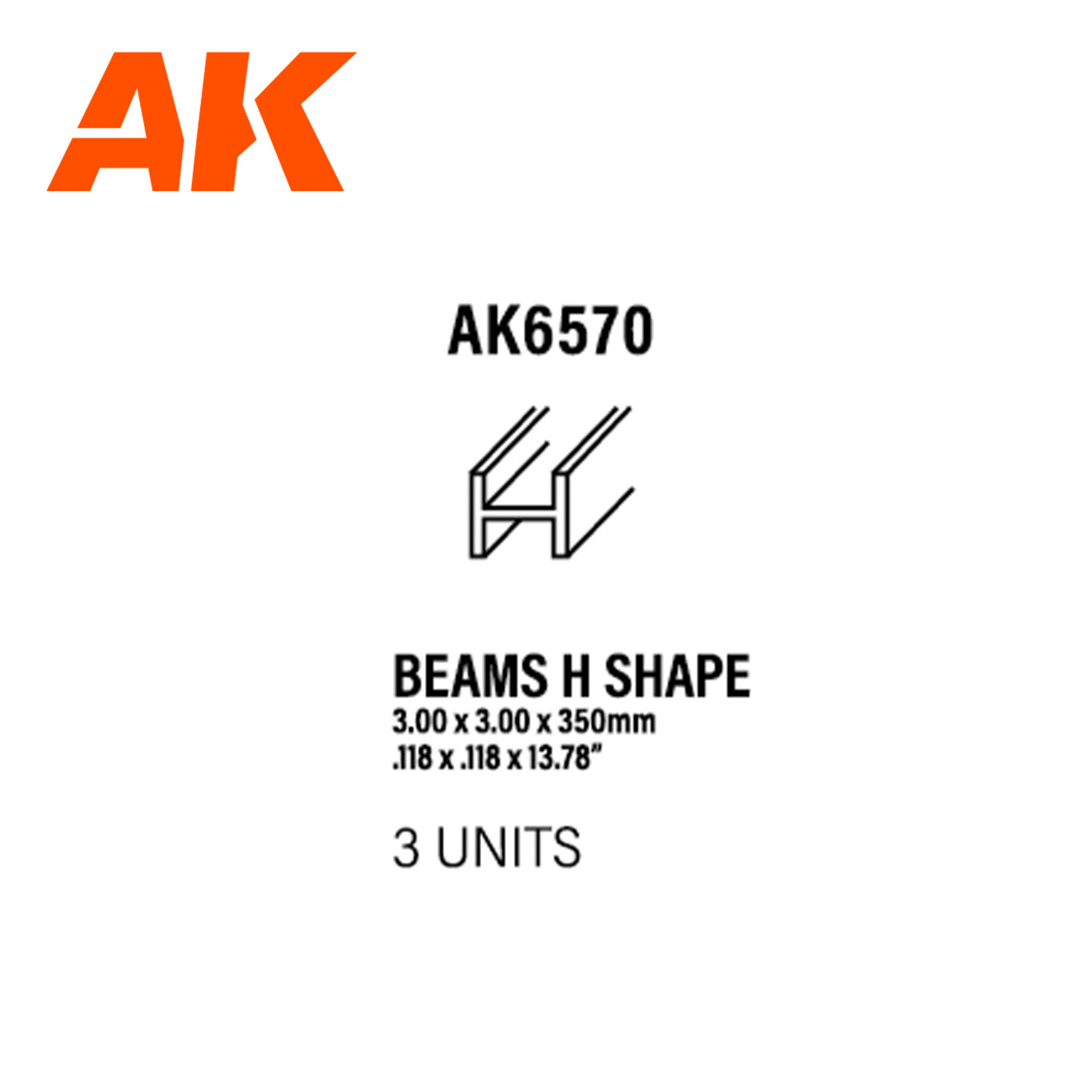 AKI: Beams Hshape 3.0 x 3.0 x 350mm x3 Styrene