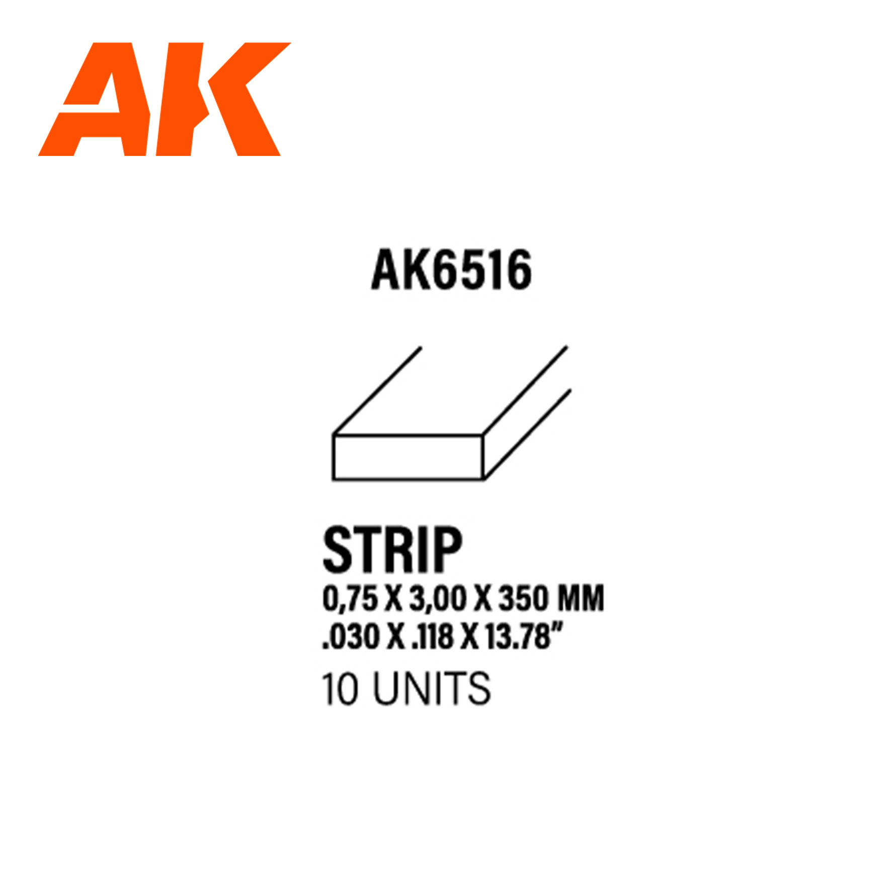 AKI: Styrene Strips 0.75 x 3.00 x 350mm 10