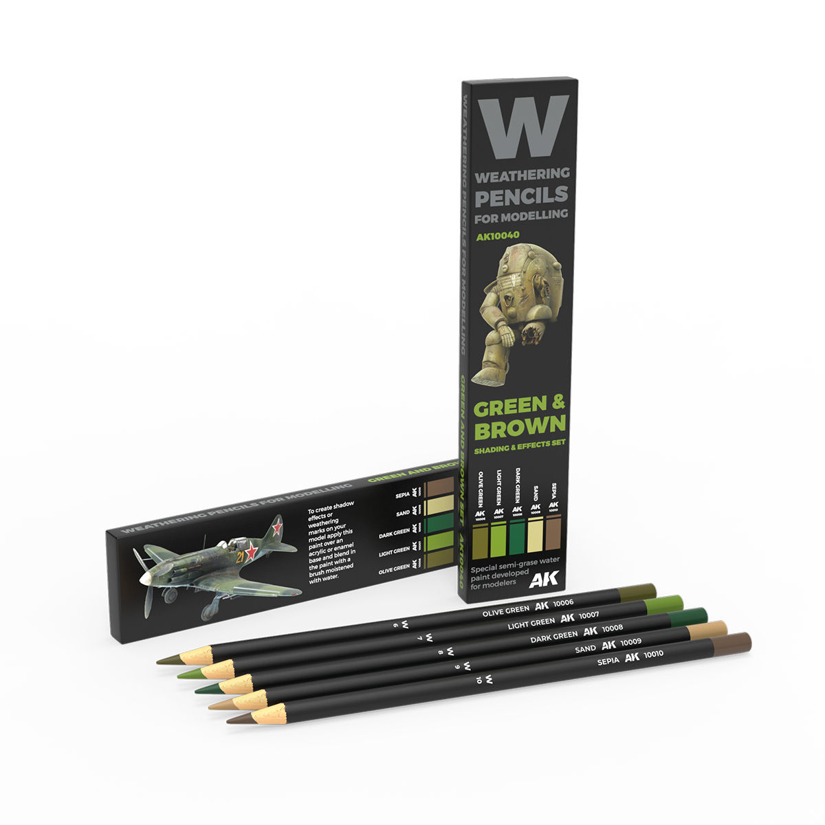 Weathering Pencils for Modelling: Green & Brown Shading & Effects Set 5