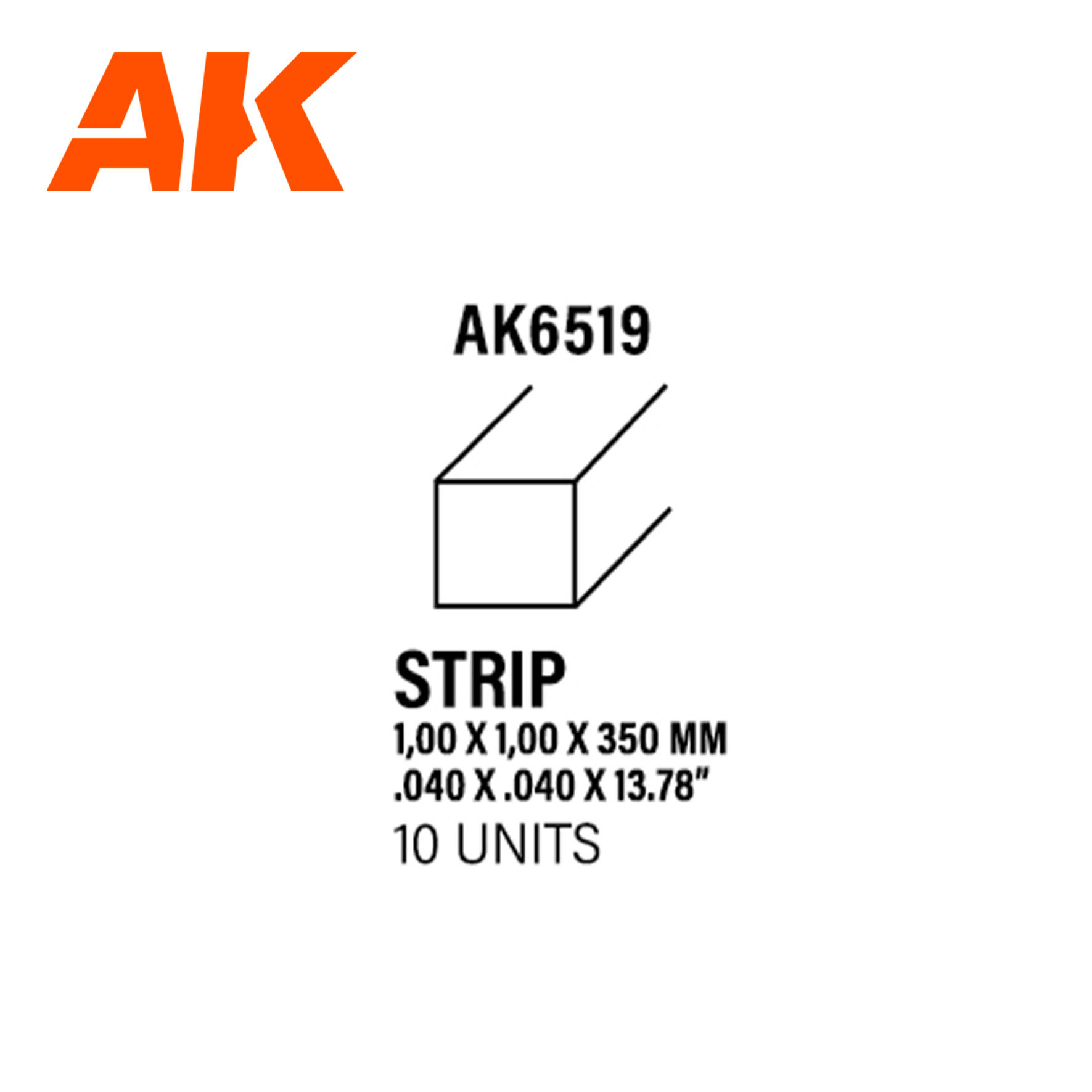 AKI: Styrene Strips 1.00 x 1.00 x 350mm 10