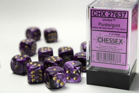 Vortex® 16mm d6 Purple/gold Dice Block™ (12 dice)