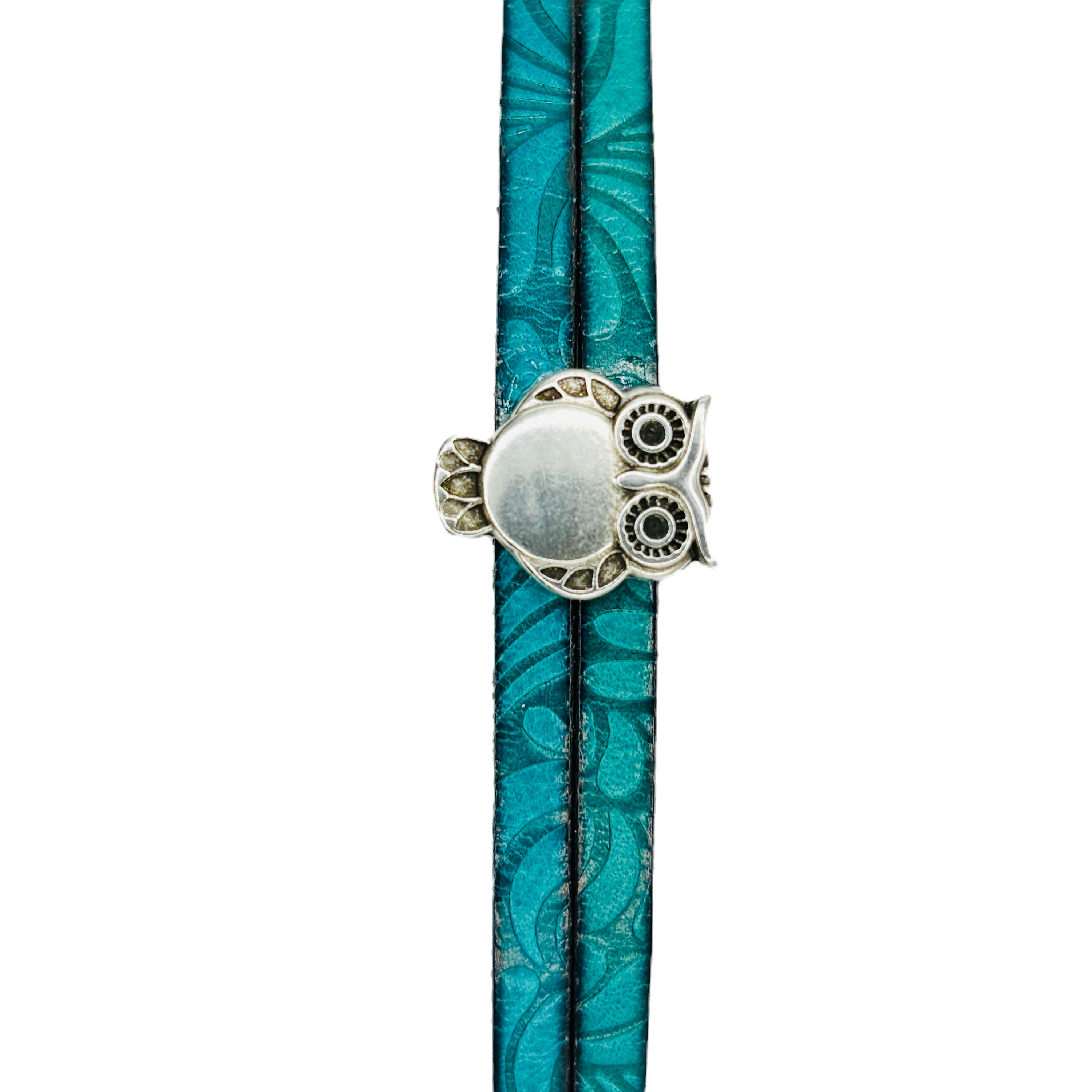 Bracelet with Owl on 2 strand of turquoise leather