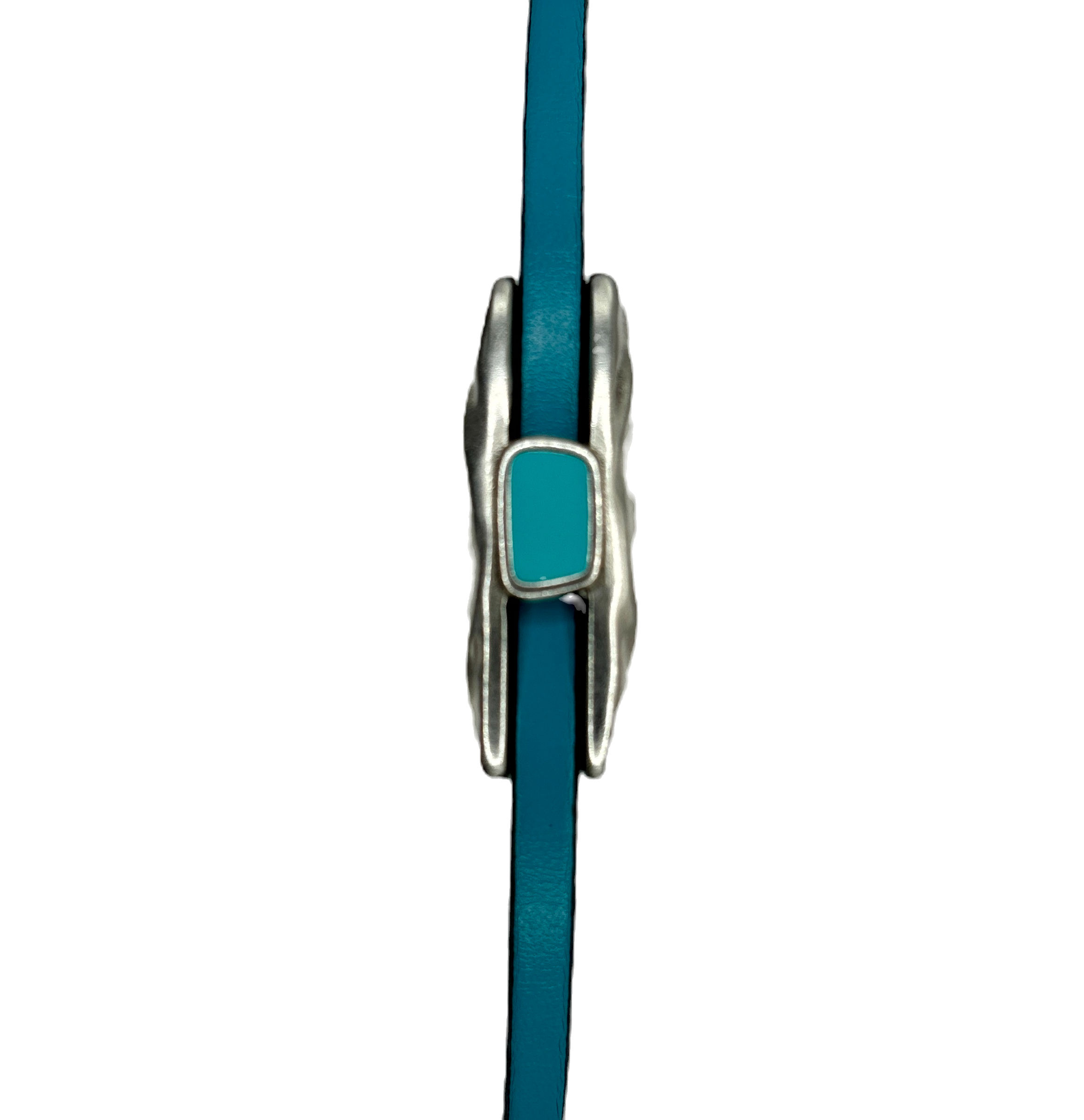 Bracelet Silver bar with turquoise enamel on leather