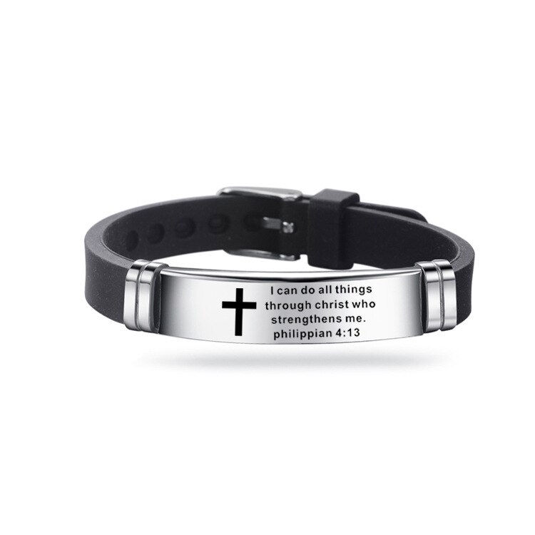 Thumbnail: Cross Bible Christian Men Bracelet Adjustable Length