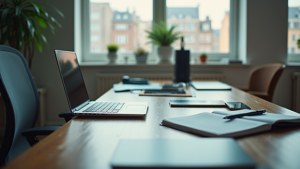 High angle view of clean and organized office desk
