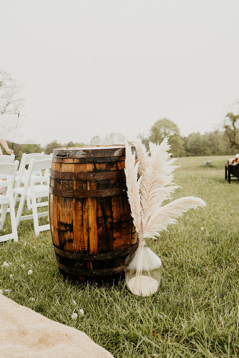 Whiskey barrel, chairs and decoration