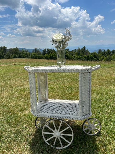 Vintage wicker cart on grass