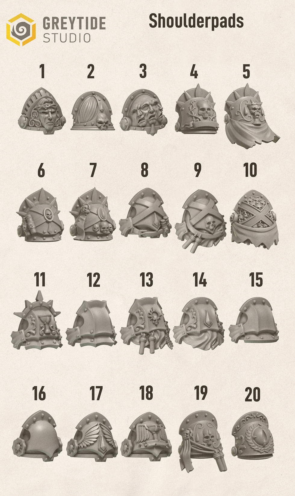 Shoulder Pads Upgrade Bits- 10 Pack - Crimson Lords - Grey Tide Studios