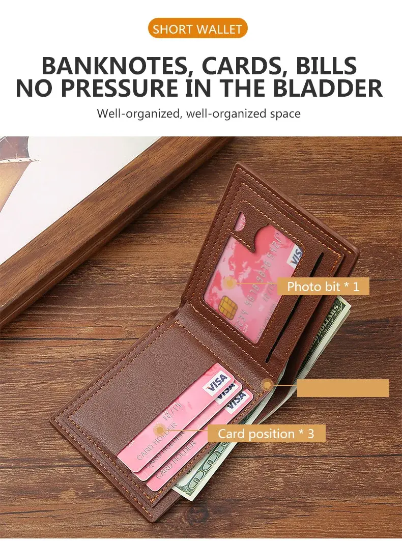 Thumbnail: Slim Leather Wallet for Men RFID Blocking Bifold Front Pocket Wallet Minimalist 