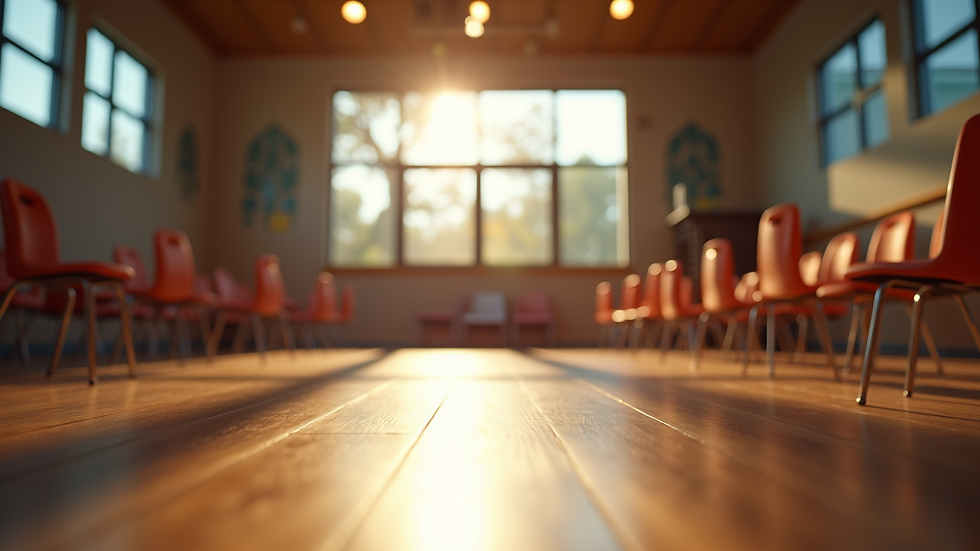 Eye-level view of a community hall set up for a youth event