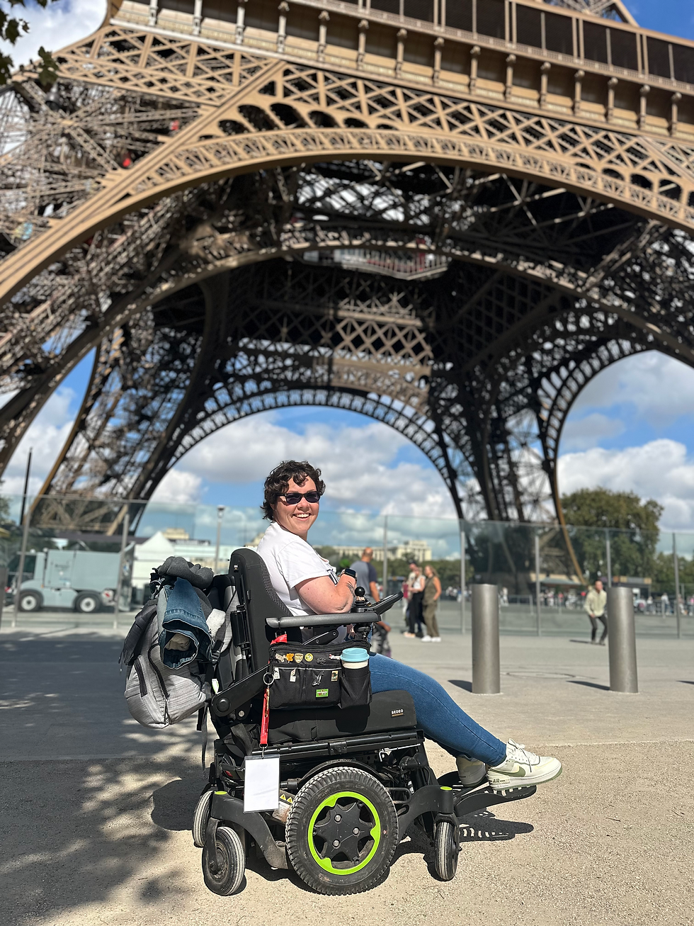 Under the Eiffel Tower in undesirable number 2 - Agnes my day chair, she weighs in at around 165kg and goes about 6mph!