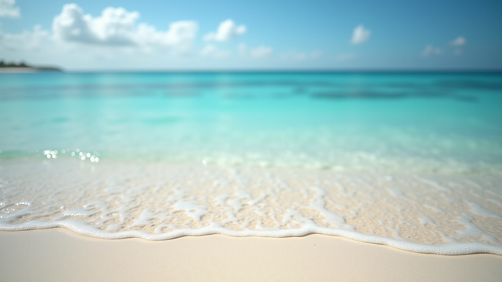 Eye-level view of a serene beach with crystal clear waters