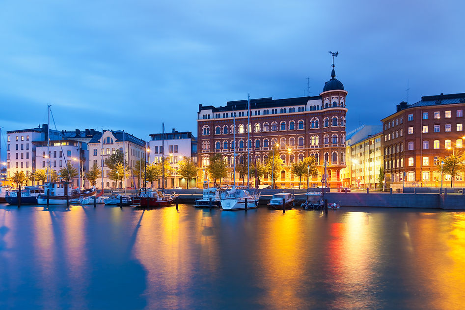 Scenic evening panorama of the Old Town pier in Helsinki, Finland.jpg