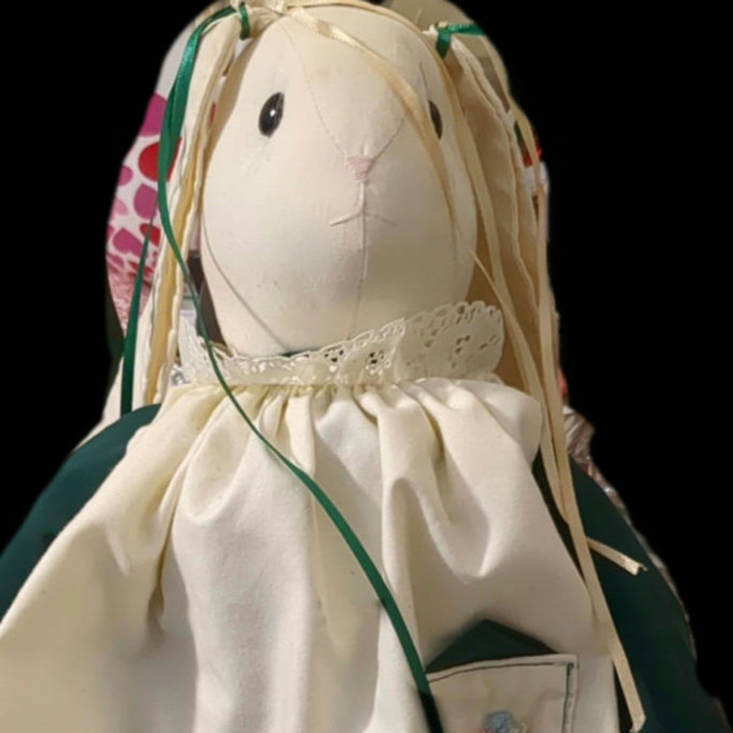 Primitive Folk Art Farmhouse Country Rabbit Bunny Doll w/Floppy Ears in Dress