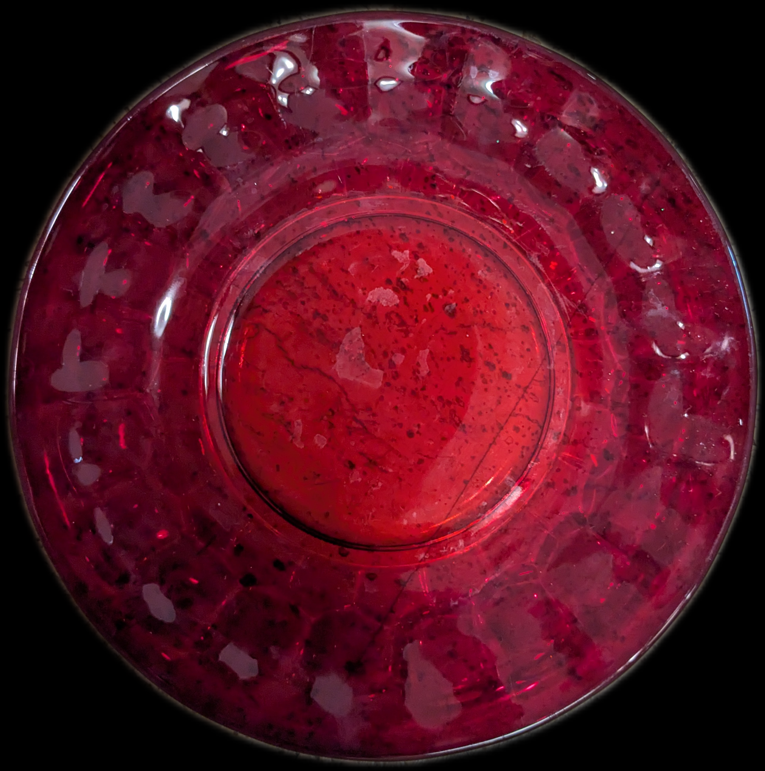 Set of 2 (two) Ruby Red Glass Salad Plates 7.75" diameter w/ Thumbprint Pattern