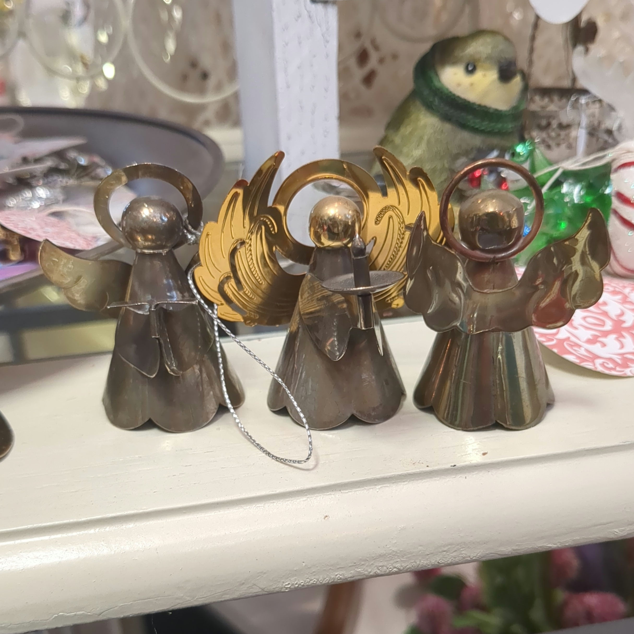 Vintage Mid-Century Brass & Silver Mixed Metal Trio – Angel Bell Ornaments