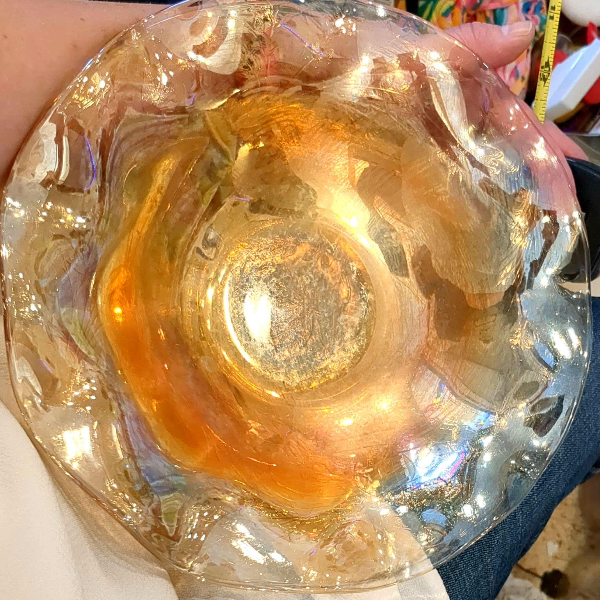 Pair of Vintage Amber Carnival Glass Bowls 9.5" Dia. 2.5" Deep.