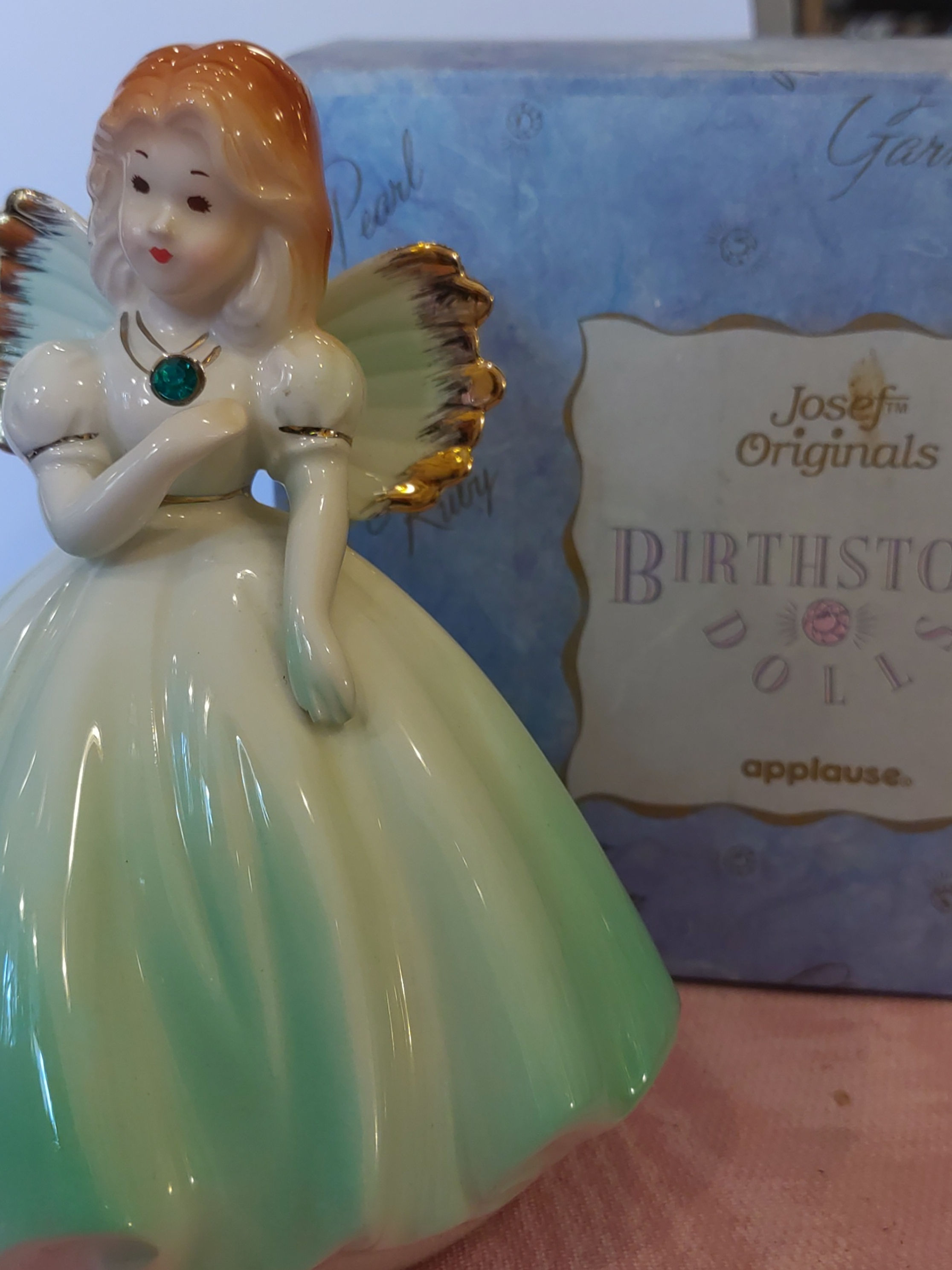 Josef Originals May Birthstone Angel Figurine Birthday Girl Doll Vintage Emerald