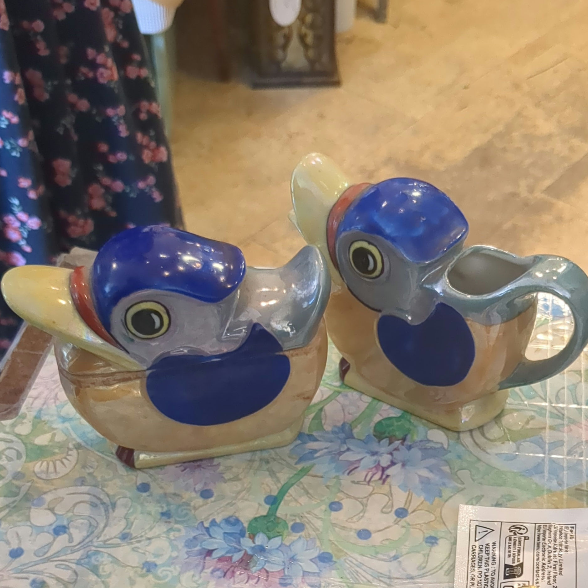 Vintage Mid-Century Japanese Lusterware Toucan Bird Creamers - Set of 2
