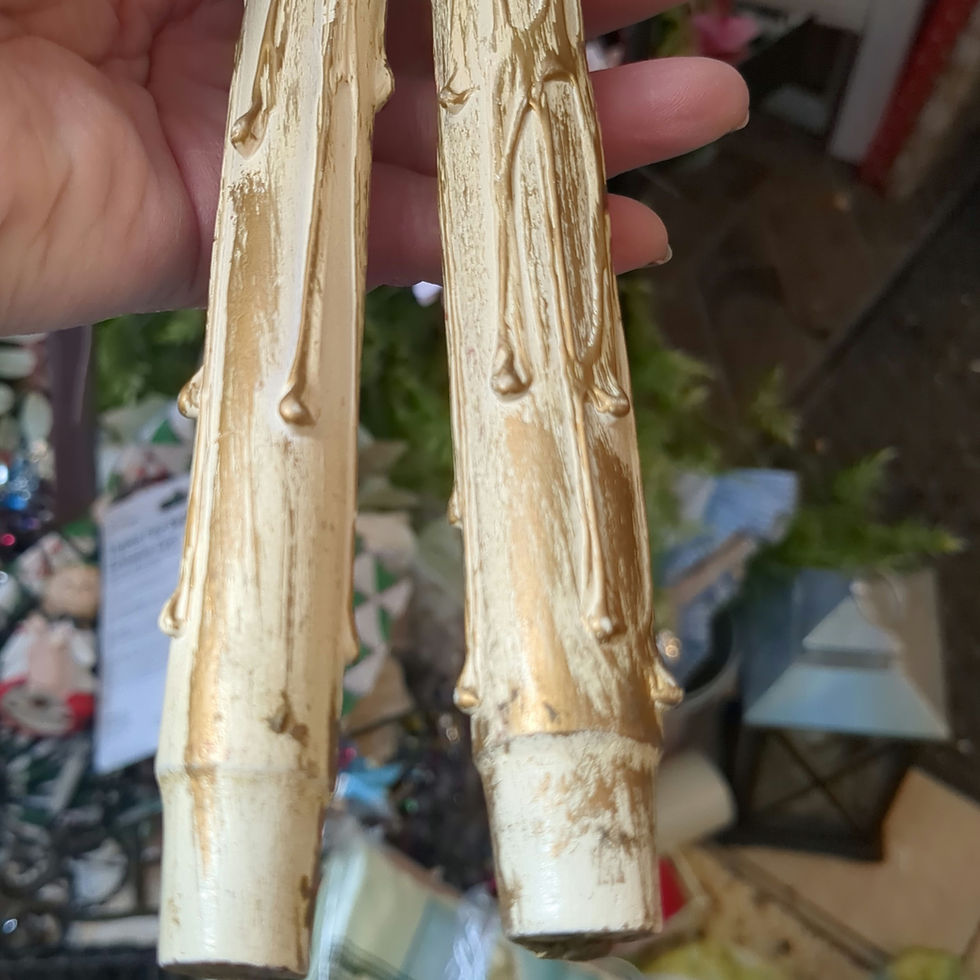 Miniatura: Vintage Wooden Taper Candles 12" Gold and Cream Beautiful Replica of Wax Candles