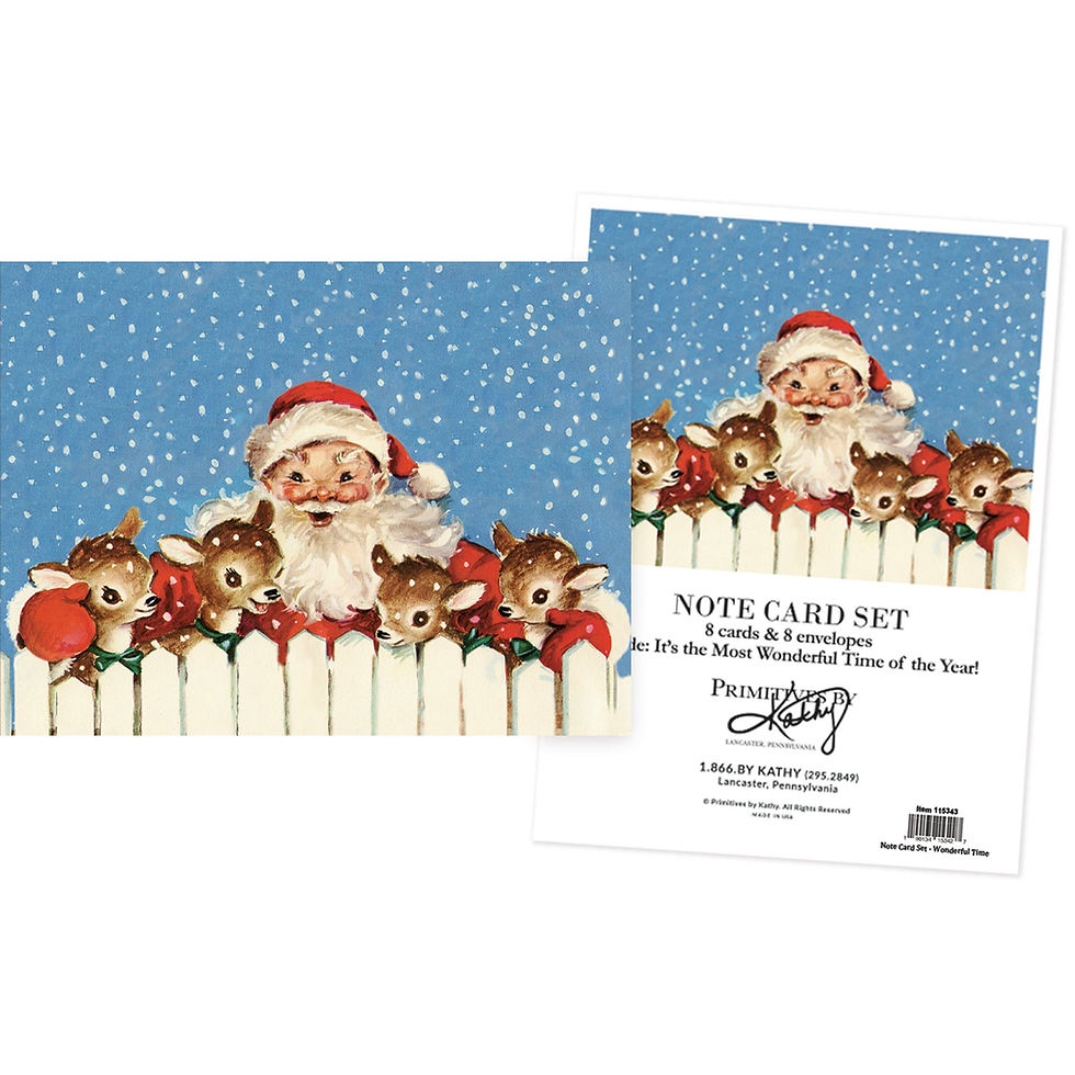 Thumbnail: Primitives by Kathy Nostalgic Holiday Note Card Set Wonderful Time Deer & Santa