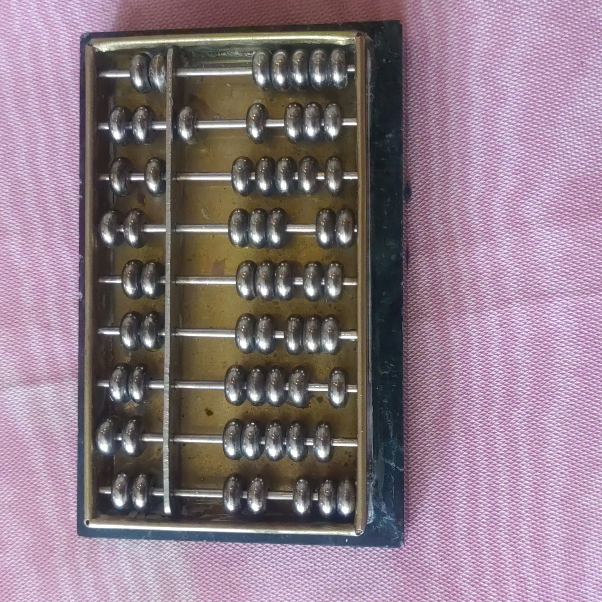 Brass Suanpan Abacus Marble Paperweight 1970s