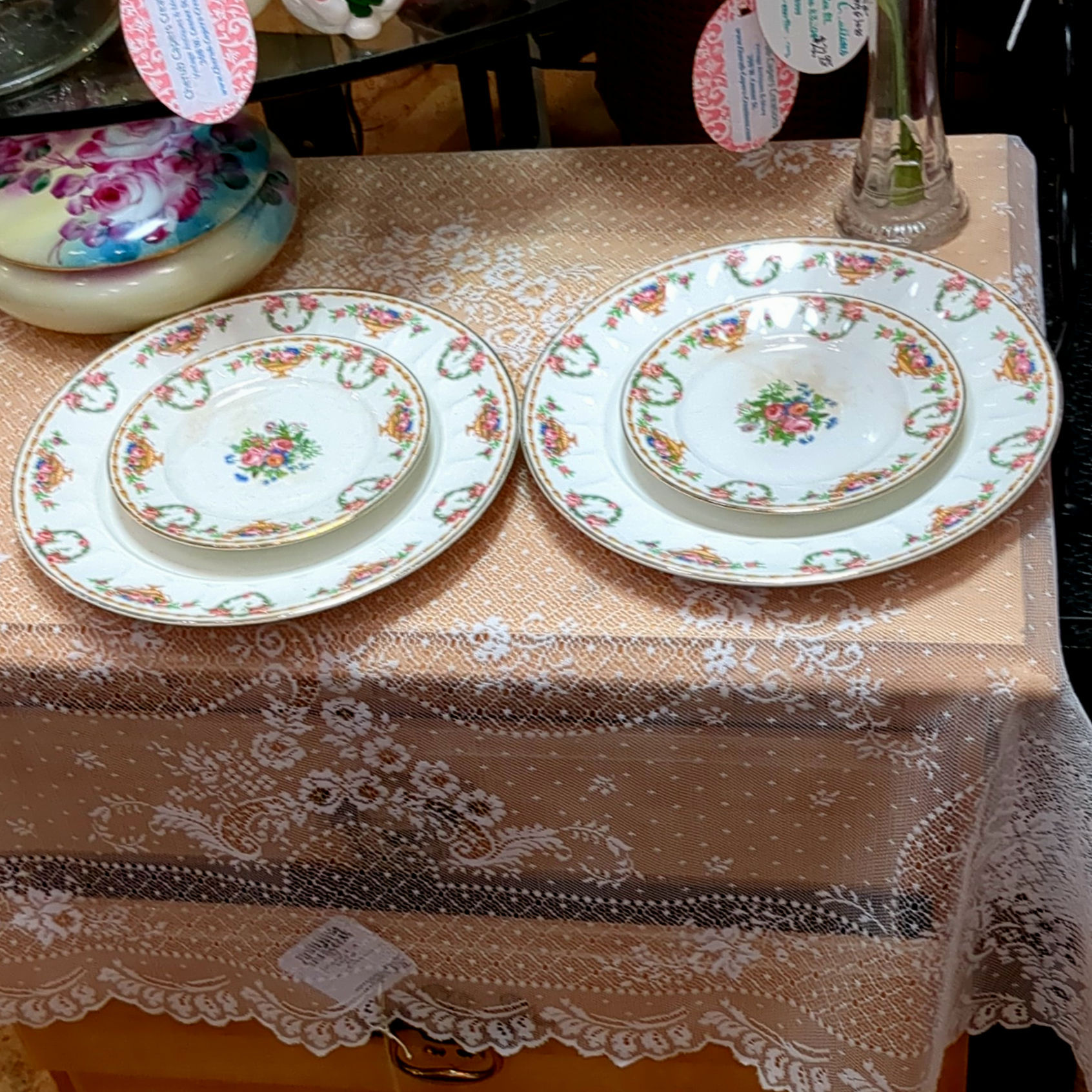 Pope-Gosser Antique Floral Porcelain Dinner Plate & Saucer Set *saucer has marks