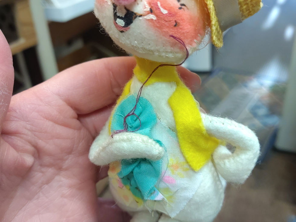 Miniatura: Vintage 1971 Annalee Mobilitee Spring Easter Rabbit w/ Posable Hand Painted Felt