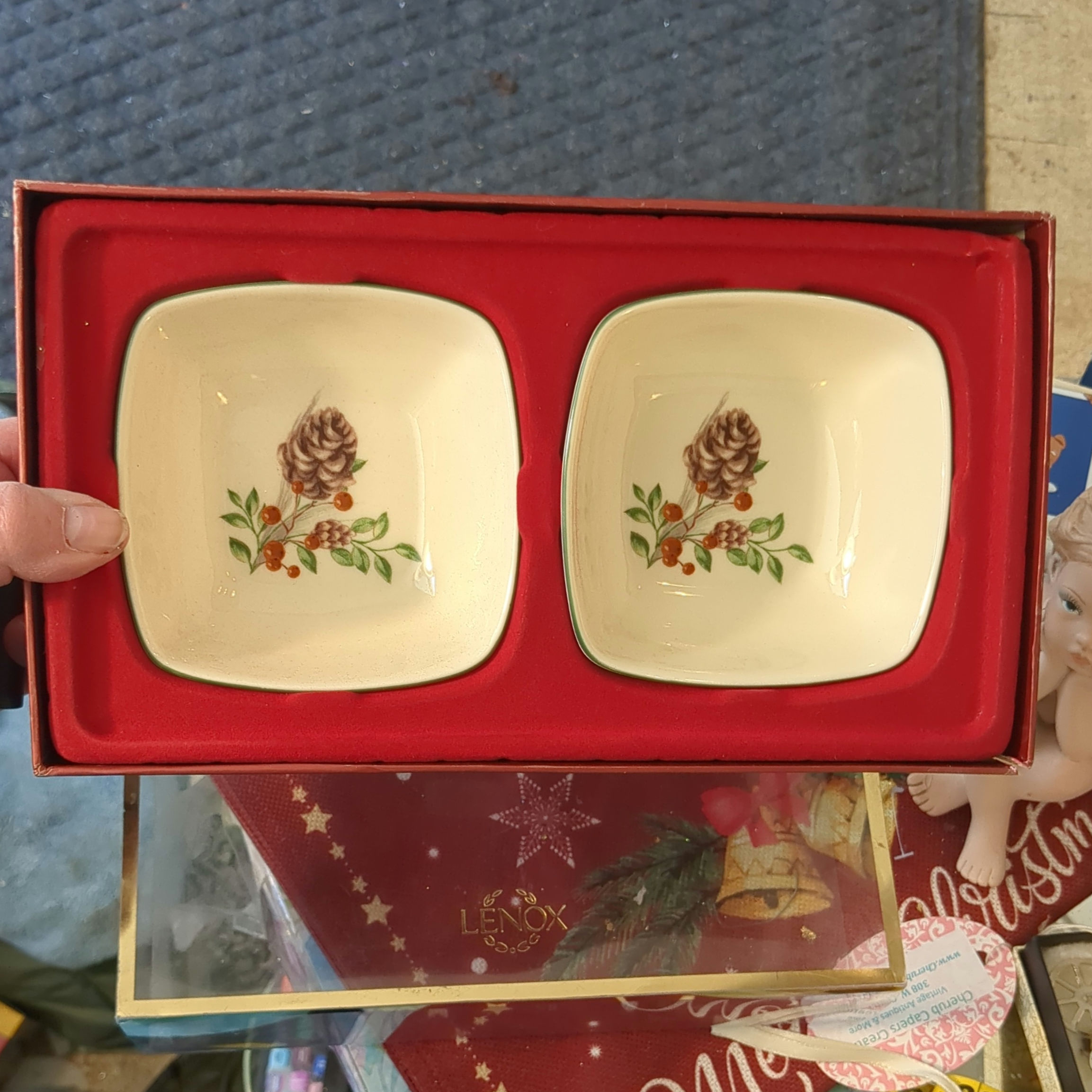 Lenox Williamsburg Boxwood & Pine Holiday Dipping Bowls (Set of 2) NIB