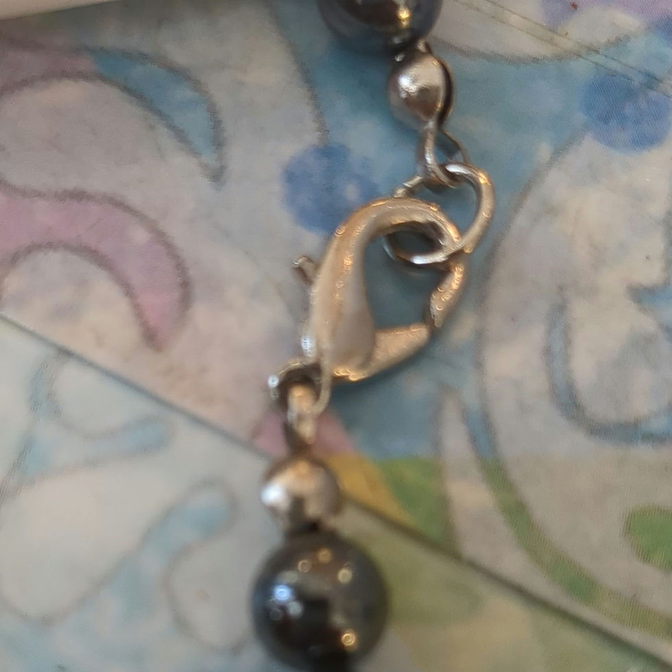 Thumbnail: 
1980s Vintage Hand Knotted Hematite Gray Bead Strand Necklace  