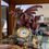 Thumbnail:  Dragon Guardian with Egg -Antique red, 7" Fantasy Table Clock Figurine