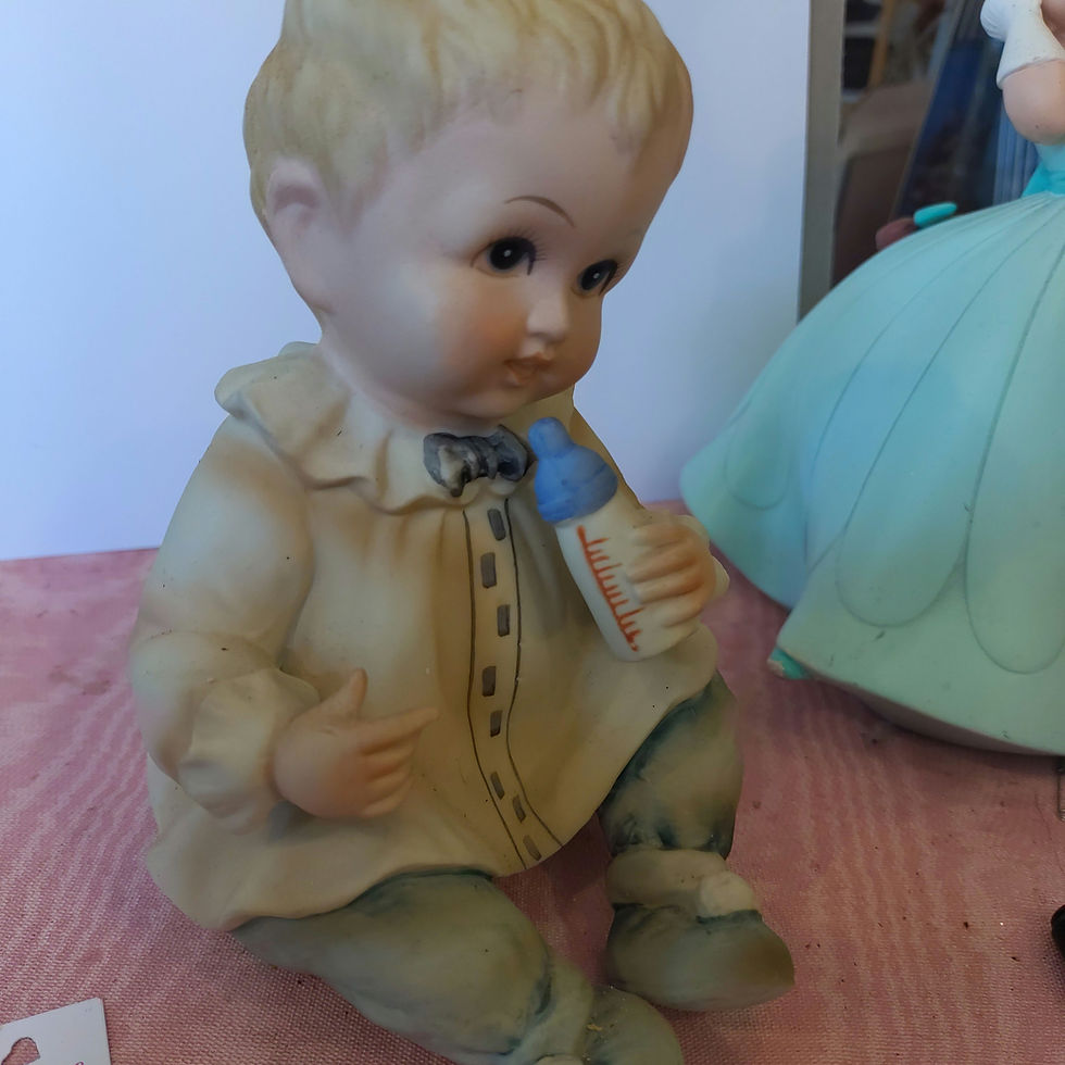 Thumbnail: Vintage Lefton Bisque Porcelain Boy W/ Bottle Piano Baby #KW 1927 (Repaired)