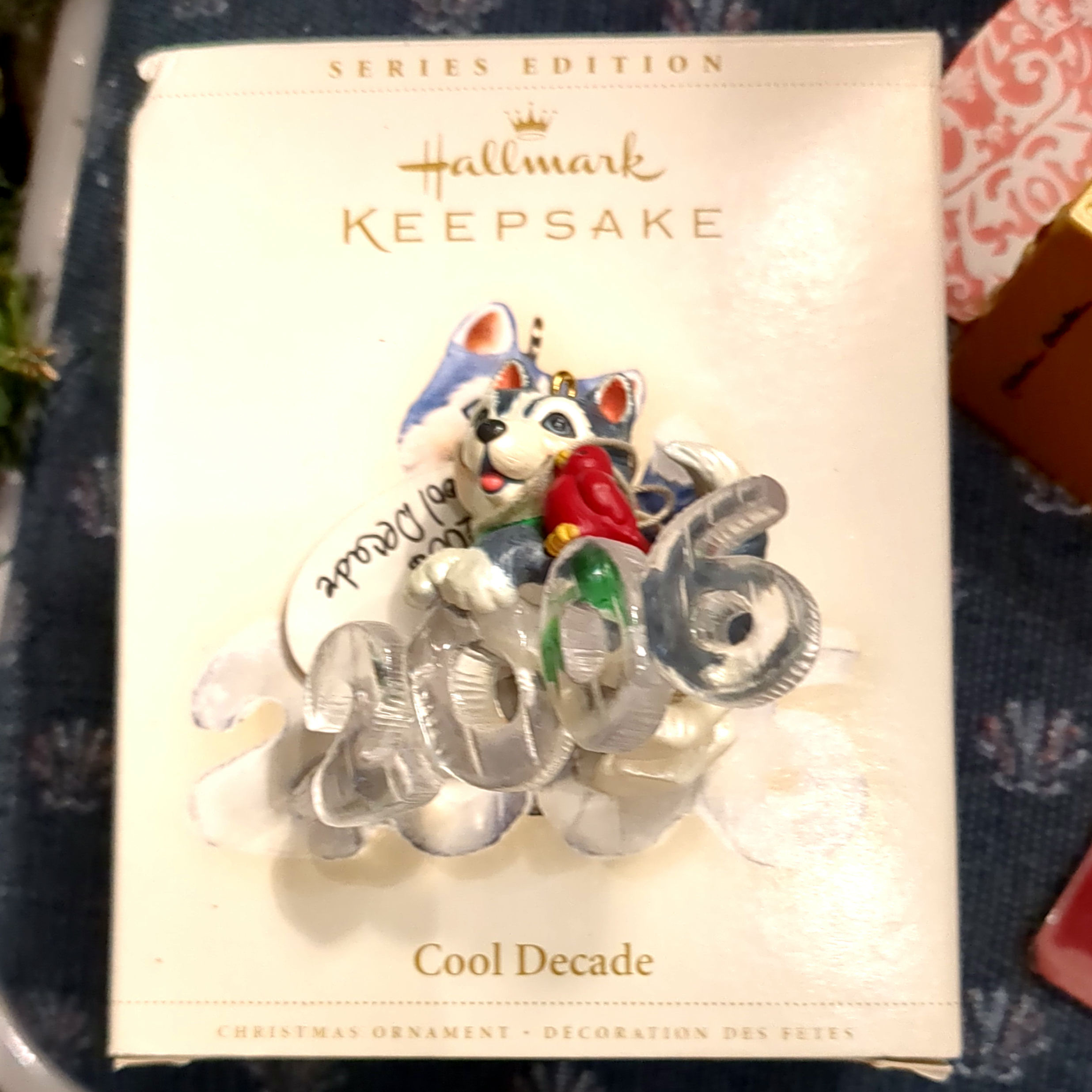 2006 Hallmark Cool Decade Husky Ornament - 7th in Series - Puppy & Cardinal