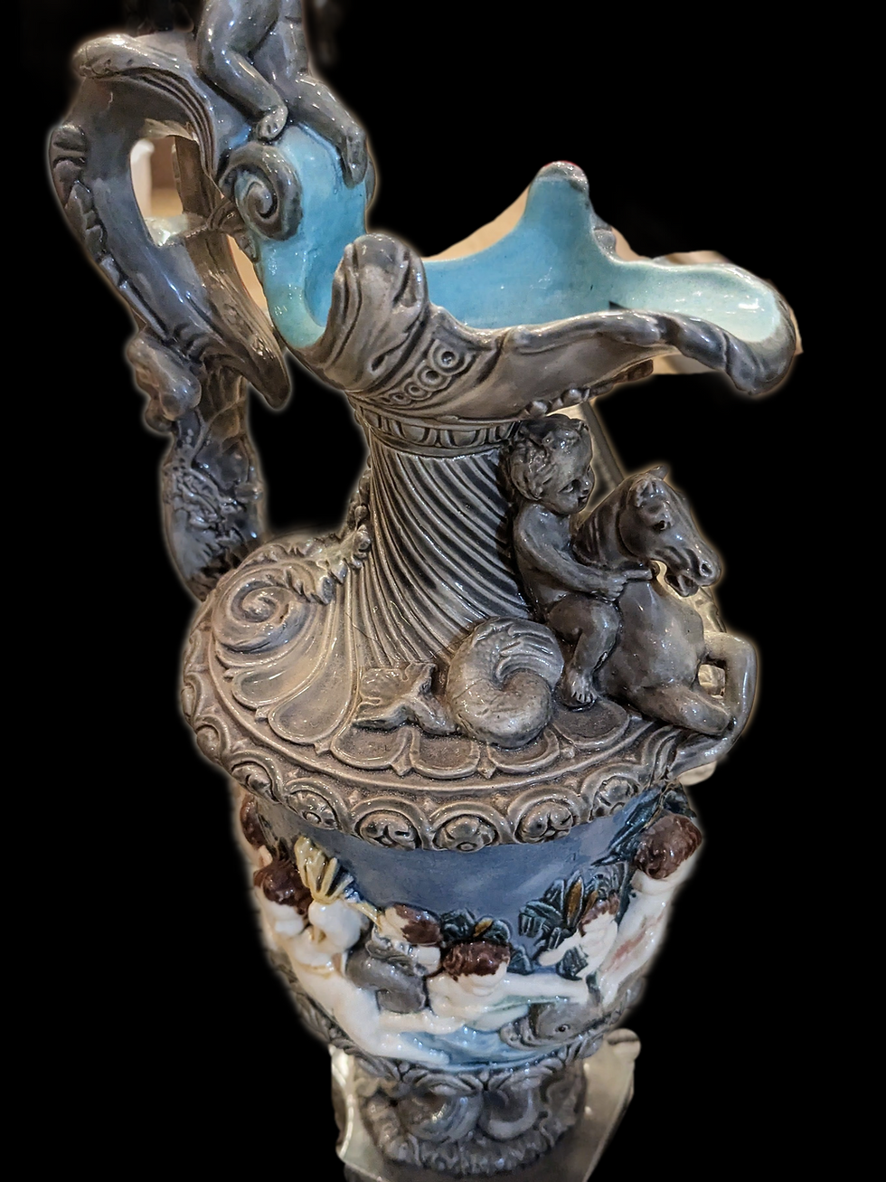 Miniatura: Rare signed Thomas Sergent Palissy Majolica Mythological Ewer c. 1880 (France)